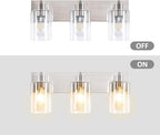 3-Light Bathroom Vanity Light Fixtures,Modern Wall Sconces,Bathroom Lights Over Mirror,Wall Mounted Lamp for Kitchen Living Room Bedroom Hallway,Brushed Nickel Finish with Clear Glass Shade