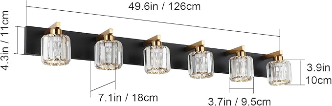 Aipsun Bathroom Light Fixtures Crystal Vanity Light Black and Gold 6 Lights Vanity Lighting Fixtures (Exclude Bulb)