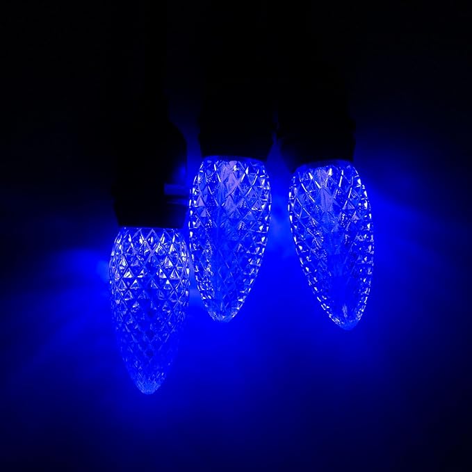 Meconard C9 Led Replacement Christmas Light Bulbs, C9 Shatterproof Led Bulbs for Christmas Indoor Outdoor String Lights, E17 Intermediate Base, Commercial Grade Holiday Bulbs, Blue, 25Pack