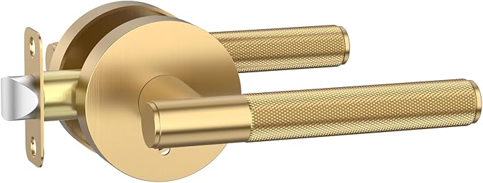 Amerdeco 1 Pack Champagne Bronze Door Handles Interior, Knurled Privacy Door Handles, Heavy Duty Door Lever for Bedroom or Bathroom, Reversible Keyless for Left Right Handed Doors AM0016