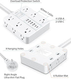 Power Strip Flat Plug with 12 Outlets 6 USB(2 USB C),SMNICE Surge Protector Charging Station with Overload Protection,5ft Extension Cord Widely Spaced Multiple Outlets for Home Office Dorm Essentials