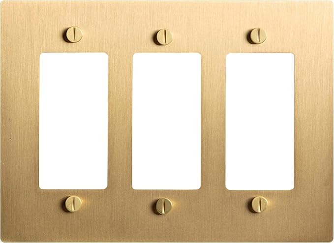 3-Gang Satin Brass Wall Plate, Electrical Receptacle Wall Outlet Faceplate, GFI/Rocker Decorator Light Switch Cover