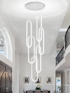 Flashing God H118 Modern Chandelier 6-Rings Contemporary Chandelier for High Ceiling Led Dimmable Large Pendant Lighting Chrome Ring Chandeliers for Villa Foyer Entrance Living Room