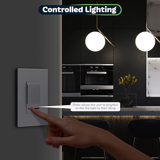 TOPGREENER Dimmer Switch with Light Adjustment Slider, Single Pole or 3 Way, 150W LED, 600W Incandescent/Halogen, 120V 60Hz, UL Listed, TGDMDS-120-SV, Silver