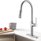 Kitchen Sink Faucets Brushed Nickel, High Arc Single Handle Kitchen Faucet with Pull Down Sprayer, Solid Brass Tall Kitchen Faucets