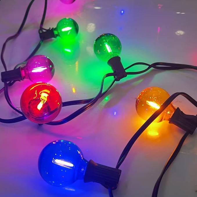 25 Pack G40 Multicolor Clear LED Light Bulbs, G40 Globe Christmas Replacement Bulbs for Outdoor Patio String Lights, 0.6W ShatterProof Energy Saving Light Bulbs, E12/C7 Candelabra Base