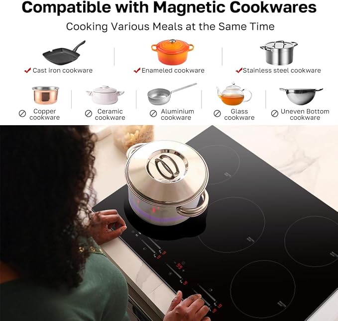 ThermoMate 30 Inch Induction Cooktop, 9000W Built in Induction Stove Top, Electric Cooktop with 5 Boost Burner, 9 Heating Level, Timer & Child Safety Lock, Sensor Touch Control, 240V