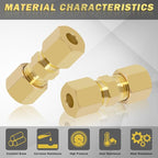 Brass Compression Tube Fitting, 10 PCS 3/16" OD x 3/16" OD Compression Union Connectors & 10 PCS Compression Sleeves Ferrules