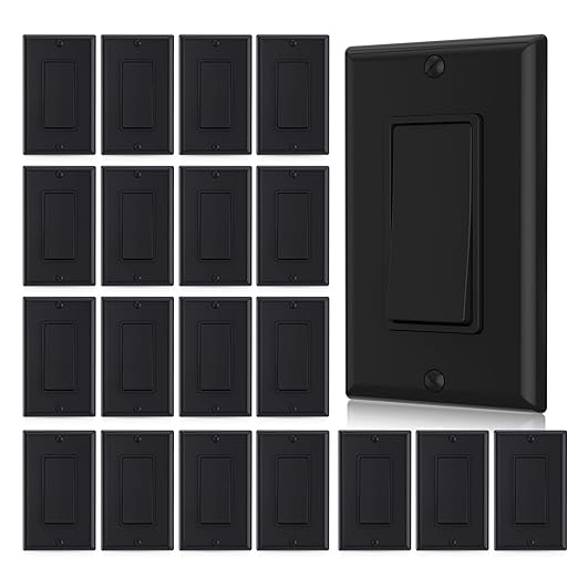 AIDA 4 Way Switch Decorative Light Switch, 15Amp, 120/277 Volt, AC Decorator Rocker Switch, Wall Plate Included, Self-Grounding, Residential and Commercial Grade, UL Listed (20 Pack, Glossy Black)
