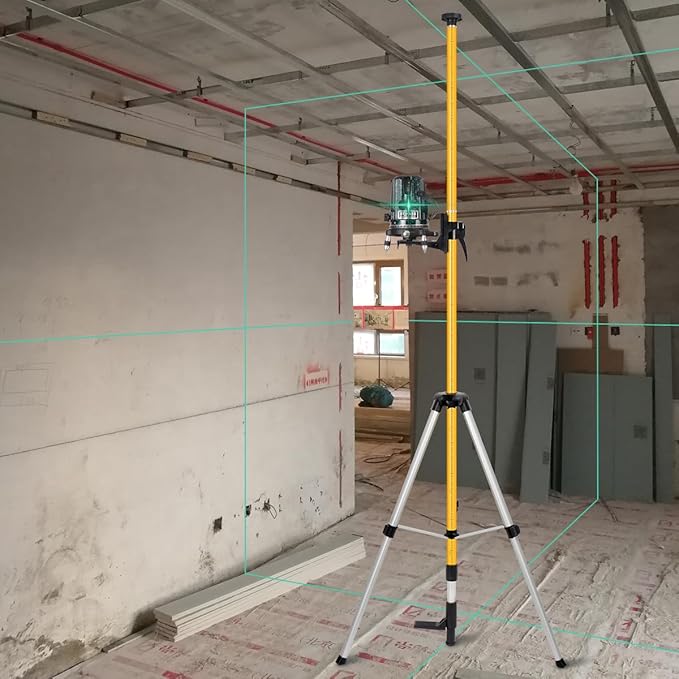 Laser Level Pole with Tripod, Telescoping Laser Level Tripod, 12 Ft./3.7M with 1/4-Inch by 20-Inch Laser Mount for Rotary and Line Laser Level, 5/8"-11 Adapter Nut Included