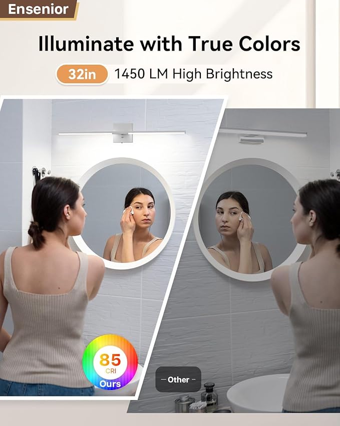 Ensenior Modern Bathroom Vanity Light 32 inch, Built-in Dimmer, 18.5W Dimmable 5CCT Led Bath Lights, Matte Grey Bar Vanity Light for Bathroom Mirror Cabinets Bedroom-FCC Certificated