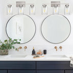 3-Light Bathroom Vanity Light, Modern Brushed Nickel Wall Lights with Clear Glass Shades, Bathroom Wall Sconce Lamp for Mirror Living Room Bedroom Hallway