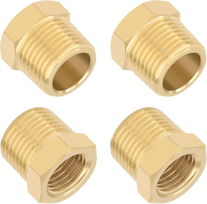 KOOTANS 4pcs Heavy Duty 3/8 NPT Male Thread to 1/4 NPT Female Thread Brass Reducer Hex Bushing Brass Fitting Pipe Hose Tube Adapter Convert