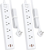 Power Strip Surge Protector, 2 Pack, 6 Ft Ultra Thin Flat Extension Cord, Surge Protector with 5 Outlets & 3 USB Ports (2 USB C), 1700 Joules, 3-Prong, Wall Mount for Home Office Dorm, White