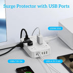 Flat Plug Power Strip Surge Protector with 12 AC Outlets 6 USB Ports 3 Side Multi Plug Outlet Extender 5 Ft Extension Cord for Home Office Kitchen Dorm Wall Desk Charging Station ETL Listed