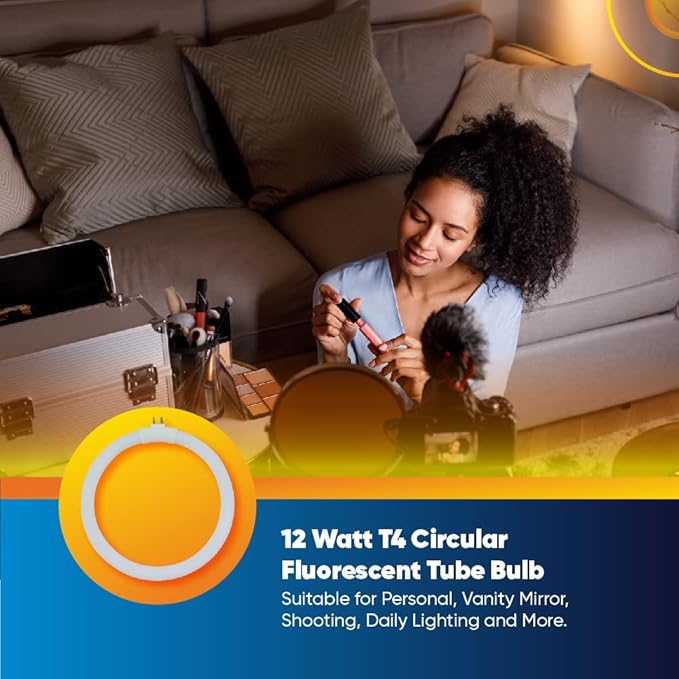 Technical Precision T4 Type 12 Watts Fluorescent Round Tube Bulb Replacement for VTLAMP10 Desk Lamps 5.4 Inch OD Circular Tube Light G10q-4 4-Pin Square Base - 6400K Light - 1 Pack