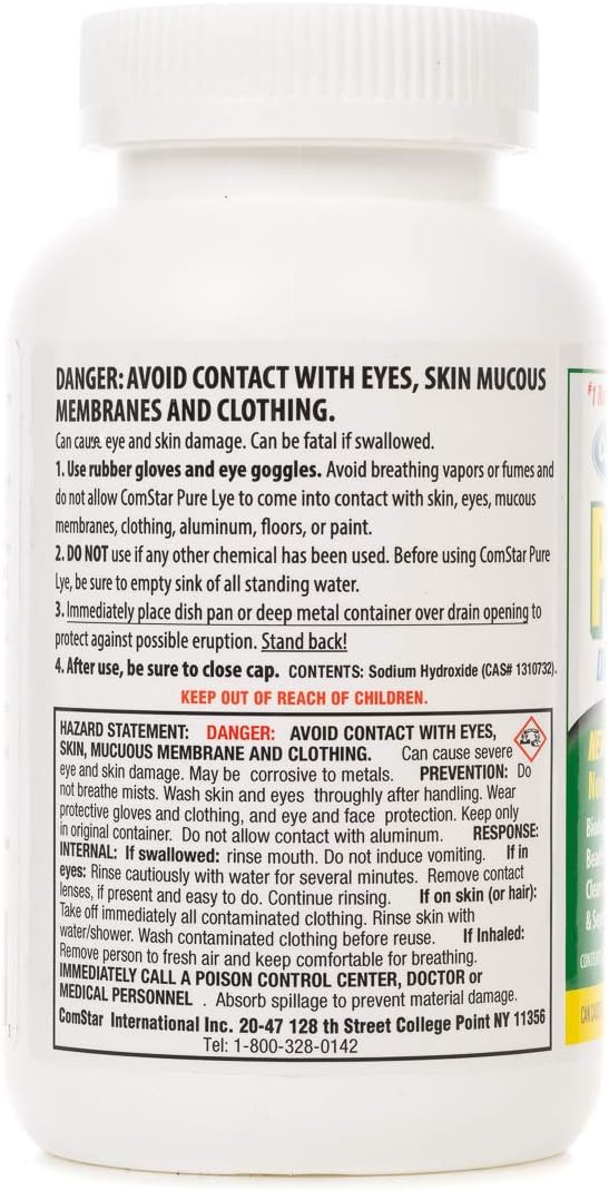 ComStar Pure Lye | 99% Pure Sodium Hydroxide Beads | Eco-Friendly, Industrial Strength, Biodegradable Drain Opener | Safe on Fixtures | Static-Free, Unique Beads for Soap Making | 1 lb. (30-500)