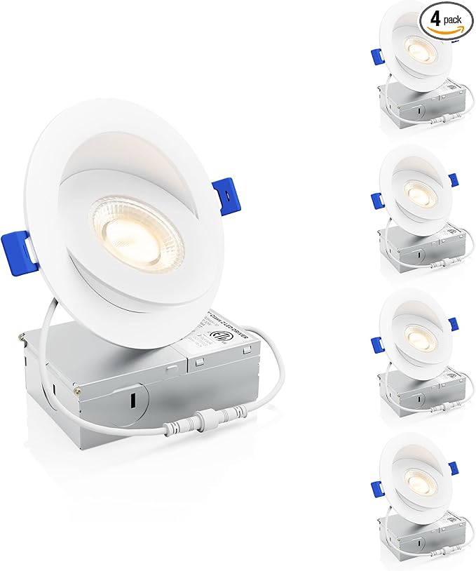 Ensenior 4 Pack 4 inch 5CCT LED Gimbal Led Recessed Light with Junction Box, 360°+90° Adjustable Directional Eyeball Lighting, Dimmable, 2700K/3000K/3500K/4000K/5000K, 950LM, 10W=85W-ETL&FCC
