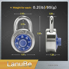 LanuBe Standard Dial Combination Lock, 2 in. Wide, with Different Combinations, Blue Turnplate, Pack of 8; Lock for School, Employee, Gym Sports Locker, Case, Toolbox, and so on
