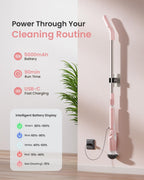 Leebein Electric Spin Scrubber, Shower Scrubber with 4 Adjustable Angles and 8 Brush Heads, Electric Scrubber with Long Handle & Remote Controller, Cleaning Brush for Bathroom, Tub, Floor (Pink)