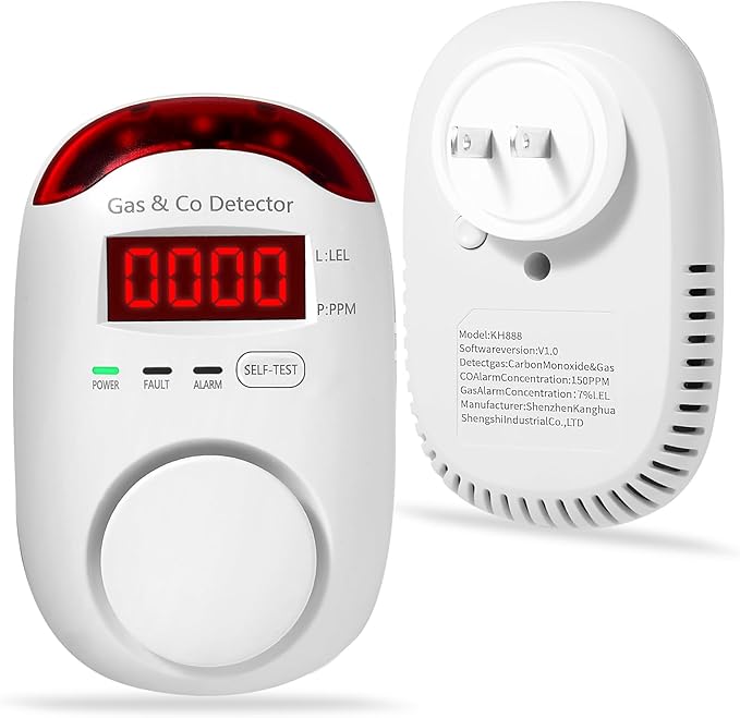 Combination Gas & Carbon Monoxide Detectors Plug in, 2-in-1 Natural Gas Detector & Carbon Monoxide Alarm, CO Detector Alarm & Propane, Methane, Explosive Gas Detector for Home,RV,Easy to Install