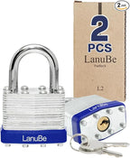 LanuBe Lock Laminated keyed Padlock (1-9/16", 40mm), keyed Alike Locks, Normal Shackle, Marked Blue Plastic Hoop, Pack of 2