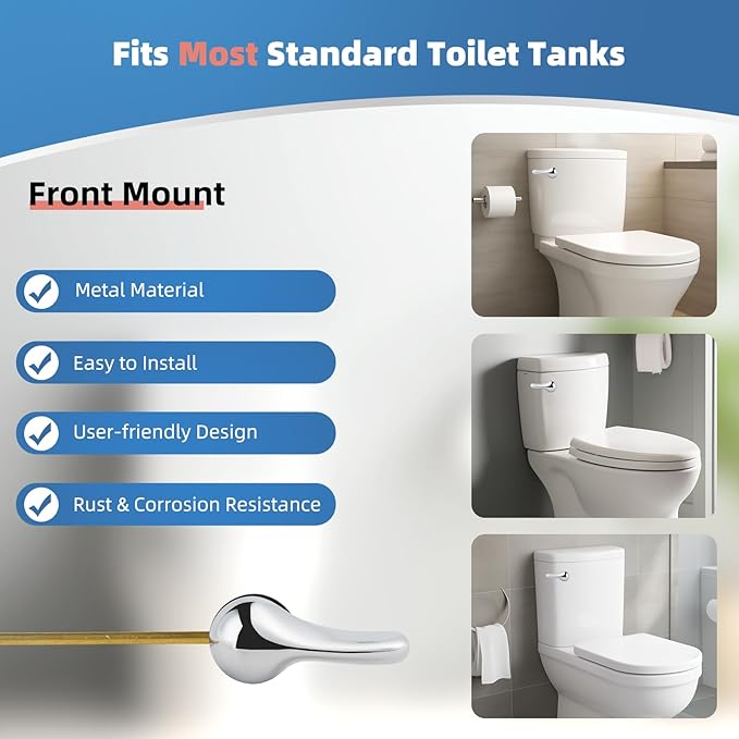 iFealClear Universal Metal Toilet Handle Replacement Kit, Front Mount Toilet Tank Flush Lever Handle with Stainless Steel Chain, Solid Brass Toilet Trip Lever Fits Most Toilets, Easy Install, Chrome