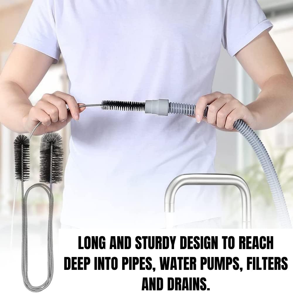 Flexible Drain Cleaning Brush (72" Long) for Drains, Bottles, Bathroom Sink, Bathtub, Shower, and Kitchen Sink, Heavy-Duty Double Ended Nylon with Elastic Hose, Bathroom Essentials, Black