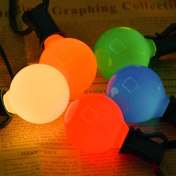 G40 Multicolor Christmas Replacement Light Bulbs, 25 Pack Round Colorful Christmas Bulbs, 1.57 Inch Globe Christmas Light Bulbs, E12/C7 Candelabra Base Light Bulb for Indoor Outdoor Decor- 5 Watt