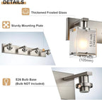 2-Lights Wall Sconce Lighting, Brushed Nickel Bathroom Vanity Light Fixture with Rectangular Frosted Glass for Over Mirror, E26 Bulb Base