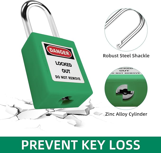 Lockout Tagout Locks Set-10pcs Green Loto Locks, Lockout Locks Keyed Different,2 Keys Per Lock,OSHA Compliant Lock Out Tag Out Padlocks, Safety Padlocks for Electrical Lockout Tag Out Kit
