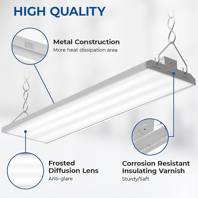 CINOTON 4FT 210W LED Shop Light with 28350LM, 0-10V Dimmable Linear High Bay Lighting with 5000K, 120-277V 135LM/W Commercial Hanging Lights for Garage Office Warehouse Workshop Factory UL Listed