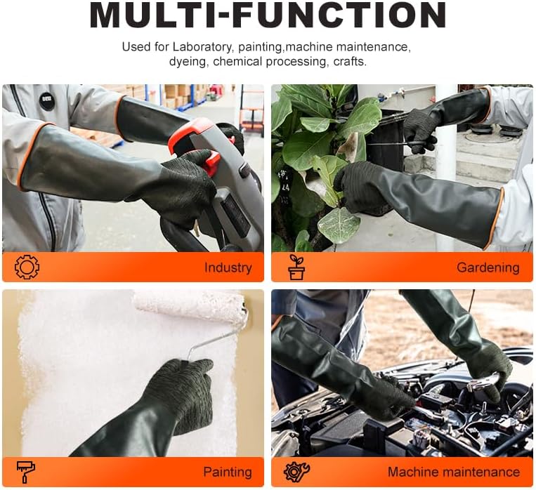 Heavy Latex Chemical Resistant Gloves - Reusable Long Rubber Dishwashing Gloves with Forearm Protection for Men - Waterproof, Industrial Safety Gear, Acid & Alkali Resistant, Oil-Proof，22“XL,1 Pair