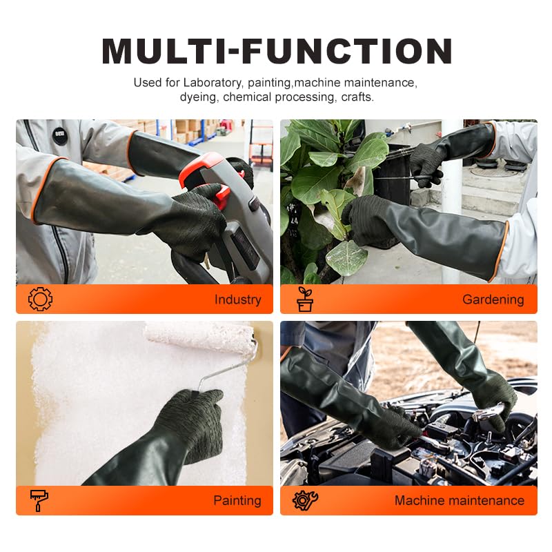 North Tower Chemical Resistant Gloves Rubber Heavy Duty Glove Work With Waterproof Gloves For Mens （14in,1 pair）