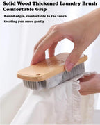 Scrub Cleaning Brush for Stains -Wood Handle Scrubbing Brushes,Cleaning Scrubber Brush for Fabric,Carpet,Clothes,Bathroom,Long Handle Cleaner Brush for Sneakers, Tennis, Canvas & More-2Pack