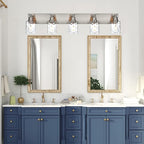 BONLICHT 5 Lights Sconces Wall Lighting Brushed Nickel with Hammered Glass Shade, Industrial Bathroom Light Fixtures Vanity Lights Porch Light Fixtures Classic Metal Wall Mount Lamp Over Mirror