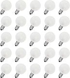 25 Pack G40 Frosted Replacement Bulbs, 5W Globe Light Bulbs Fits E12 Candelabra Base, Glass Incandescent Bulbs for Outdoor Patio String Lights, 2200K Warm White