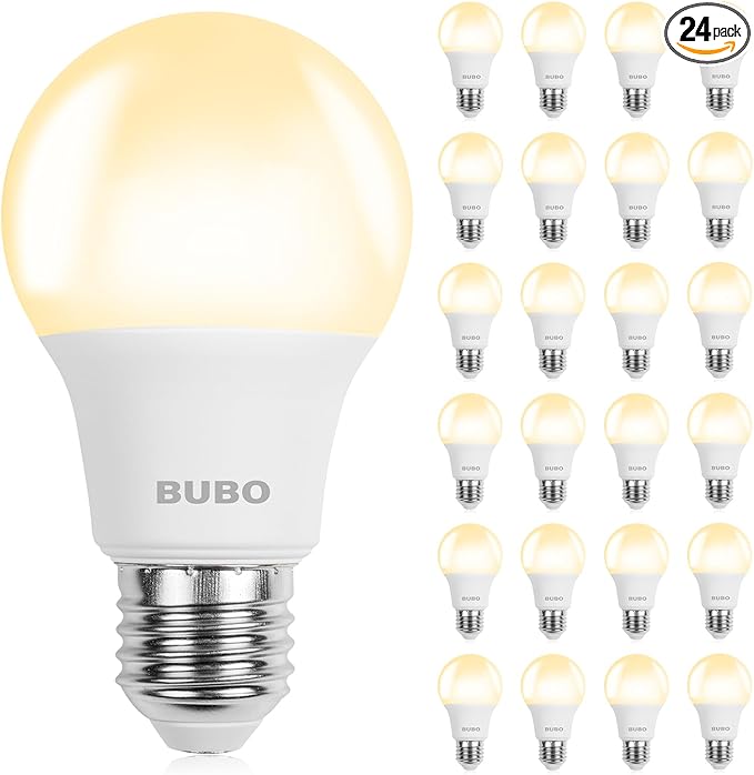 BUBO A19 LED Light Bulbs, 40 Watt Equivalent LED Bulbs, Soft White 2700K, 550 Lumens, E26 Standard Base, Non-Dimmable, 5W Soft White LED Bulbs for Bedroom Living Room Home Office, 24 Pack