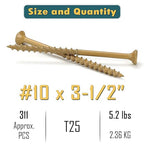 WELLOCKS Deck Screws, Wood Screws, Tan, Superior Rust Resistant, Epoxy Coated, Above 1000 Hour Salt Spray Coating T25 Torx Star Bit Included for Outdoor Wood Fence (5.2LBS Tan, #10×3-1/2")