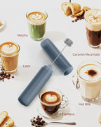 CIRCLE JOY Rechargeable Milk Frother Hanheld, Dual Ring Electric Coffee Frother, Portable Hand Frother Wand Drink Mixer for Matcha Lattes Cappuccino, Kitchen Gifts, Blue