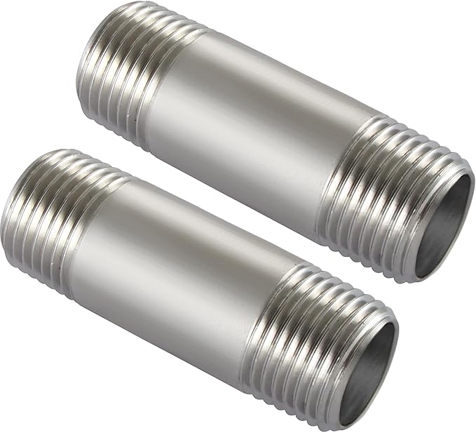 Beduan Stainless Steel Pipe Fittings, 3/4" NPT x 3/4" NPT Male Threaded, 2" Length Nipple Cast Pipe (Pack of 2)