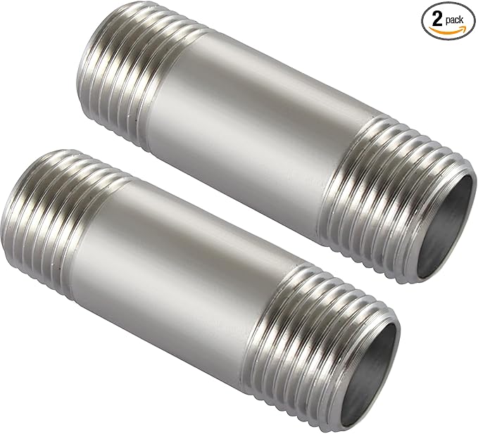Beduan Stainless Steel Pipe Fittings, 1/4" NPT x 1/4" NPT Male Threaded, 2" Length Nipple Cast Pipe (Pack of 2)