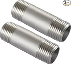 Beduan Stainless Steel Pipe Fittings, 1/4" NPT x 1/4" NPT Male Threaded, 2" Length Nipple Cast Pipe (Pack of 2)