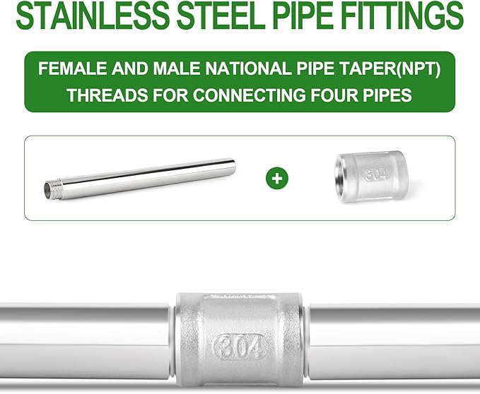 TAISHER 1PCS Stainless Steel Pipe Fittings, 1" NPT Male x 1" NPT Female Threaded, 16" Length Nipple Cast Pipe