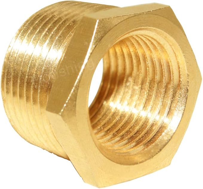 Hooshing 6PCS Brass Pipe Fitting Reducer Hex Bushing 3/4" NPT Male x 1/2" NPT Female Thread Reducer Hose Tube Atapter