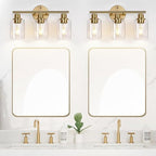 3-Light Gold Bathroom Light Fixtures, Modern Bathroom Vanity Light with Clear Glass Shade, Brushed Gold Bath Wall Mount Lights, Wall Lamp for Mirror Kitchen Bedroom Hallway Living Room Hallway
