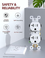AIDA 20 Amp Outlet Duplex Electrical Receptacle Outlets,Power Outlet,Tamper Resistant,Heavy-Duty Receptacle Wall Outlet,Residential,2Pole,3-Wire, Self-Grounding Clip, NEMA 5-20R,UL Listed 10 Pack