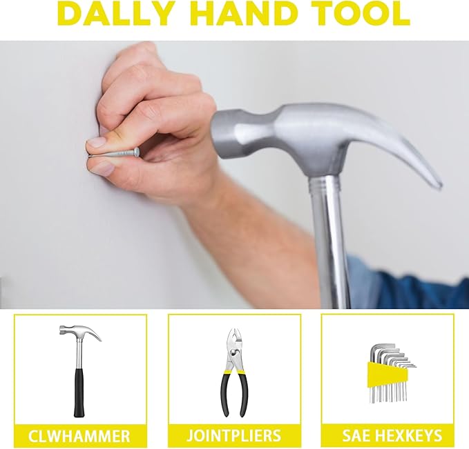 39 Piece Tool Set General Household Tool Kit - Basic Home Tool Set Small Hand Tool Kit with Plastic Toolbox Storage Case for Home Garage Office College Dormitory Use Yellow