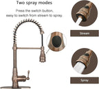 Pre-Rinse Spring Kitchen Faucet, Single Level Solid Brass Kitchen Sink Faucets with Pull Down Sprayer (Antique Copper)