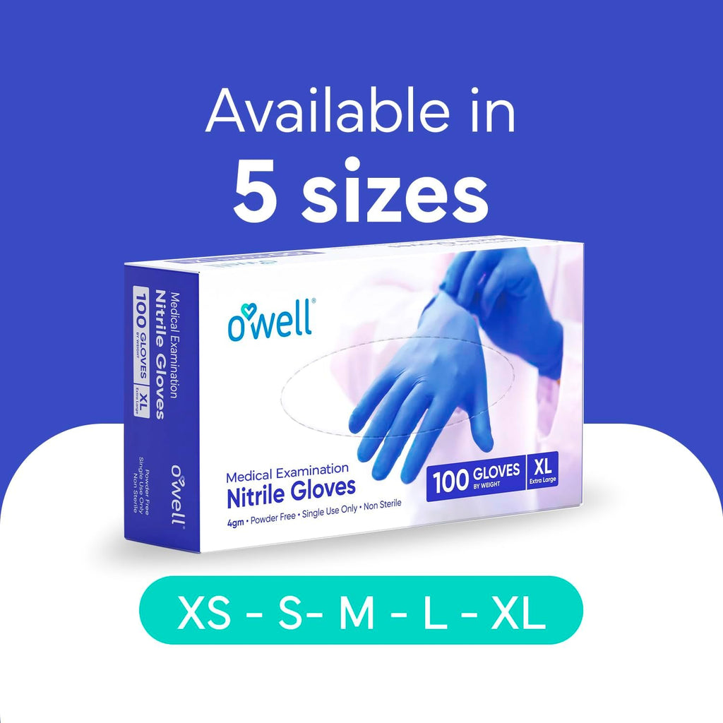OWELL® Blue Medical Exam Nitrile Gloves – 4 Mil, Powder-Free, Latex-Free, Chemo Rated, Drug Resistant Disposable Gloves